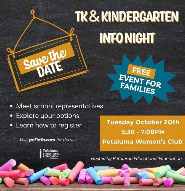 TK & Kindergarten Info Night hosted by Petaluma Educational Foundation